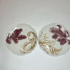 Reba Harmony Holiday Scroll White Scalloped Dessert Salad Plate 8 1/4 Inch Set 2